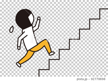 階段を駆け上る女性_線画イラスト_黒と黄色 階段を駆け上る女性_線画イラスト_黒と黄色 92778698