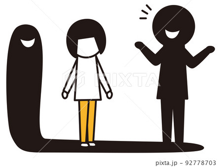 洗脳される女性_線画イラスト_黒と黄色 92778703