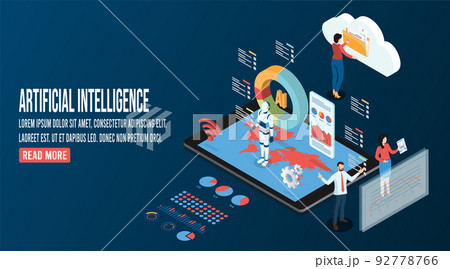 3d isometric Artificial Intelligence(AI) concept with digital circuit and programmer, Machine learning, digital Brain future technology.  Vector Illustration eps10 92778766