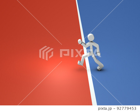 境界線を跨いで、新しい世界に進入するキャラクター。挑戦とスタートを表す抽象的なコンセプト。 92779453