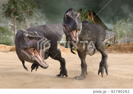 巨大で凶暴なティラノサウルスが獲物を探している 92780262