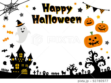 ハロウィンのかわいいポスターフレーム／A判／横／白 92780977