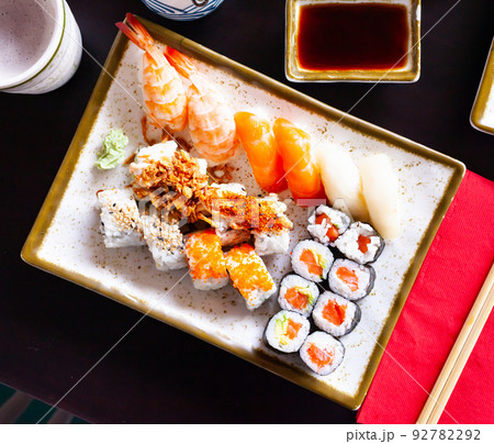 Set of different sushi - maki, california and nigiri 92782292