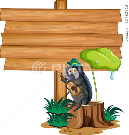 Blank wooden signboard with beetle cartoon 92782912
