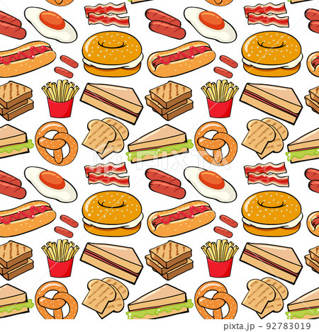 Seamless background design with different food Seamless background design with different food 92783019