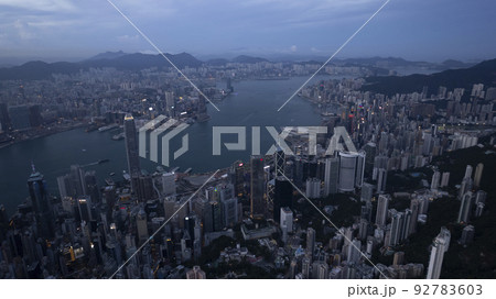 Victoria Harbour in drone point of view at night 92783603