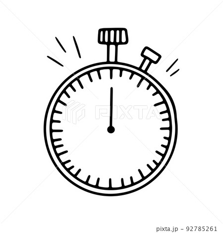 Hand drawn stopwatch timer. Stopwatch quick delivery speed concept, express and urgent services. Vector doodle isolated on white Hand drawn stopwatch timer. Stopwatch quick delivery speed concept, express and urgent services. Vector doodle isolated on white 92785261