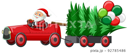 Santa driving car to delivery Christmas gifts 92785486