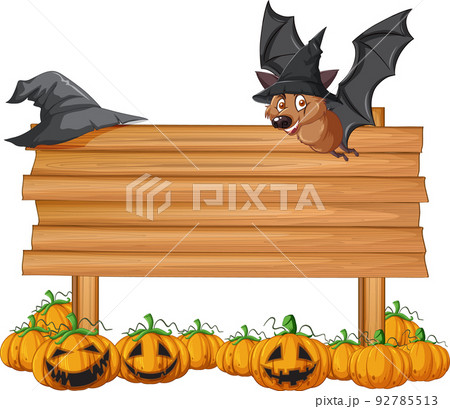 Blank wooden signboard with bat in halloween theme Blank wooden signboard with bat in halloween theme 92785513