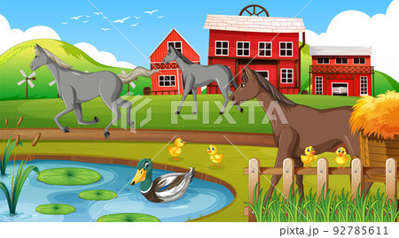 Scene with horses in the farm Scene with horses in the farm 92785611