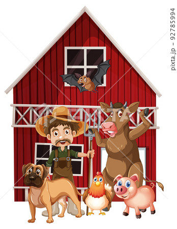 Farming theme with farmer and animals 92785994