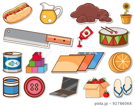 Sticker set of mixed daily objectsのイラスト素材 [92786068] - PIXTA