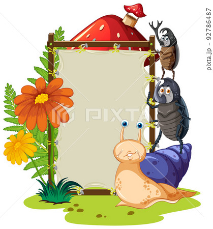 Empty board template with snail and insects 92786487