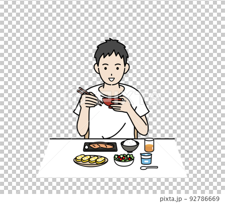 食生活 朝食を食べる 若い男性 健康的な食事 自炊 イラスト 食生活 朝食を食べる 若い男性 健康的な食事 自炊 イラスト 92786669