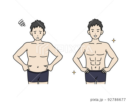 男性のウエストの変化　お腹　贅肉　腹筋　ダイエット　イラスト 92786677
