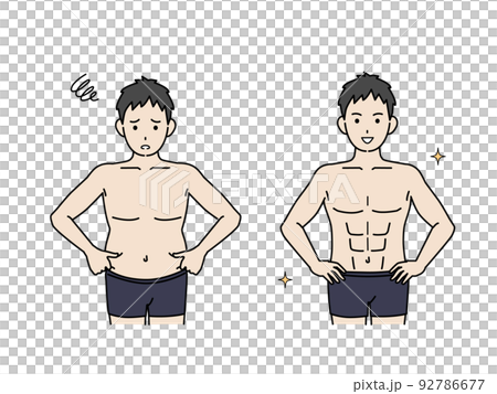 男性のウエストの変化　お腹　贅肉　腹筋　ダイエット　イラスト 92786677