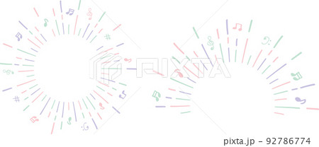 手描き　3色音符ライン集中線 92786774