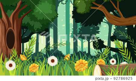 Nature scene with many trees and flowers Nature scene with many trees and flowers 92786925