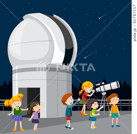 Astronomy theme with kids looking at stars 92787157