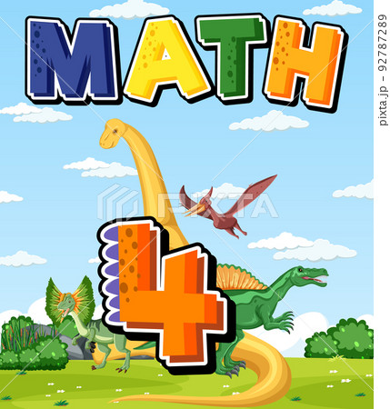 Four dinosaurs with number four cartoon 92787289