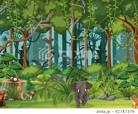 Forest scene with wild animals 92787376