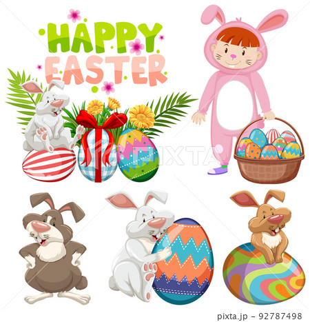 Happy Easter day with bunny and eggs 92787498