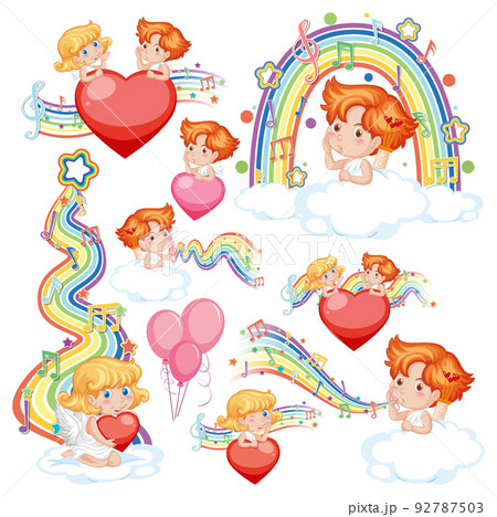 Valentine day with cupid and musical rainbow 92787503
