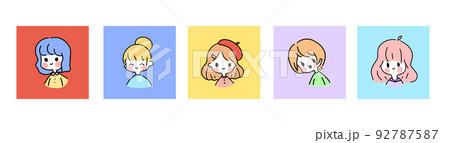Set of hand-drawn cute girl artworks, simple doodle style kawaii portraits Set of hand-drawn cute girl artworks, simple doodle style kawaii portraits 92787587