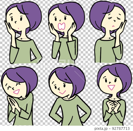 Female bust up facial expression set Female bust up facial expression set 92787713
