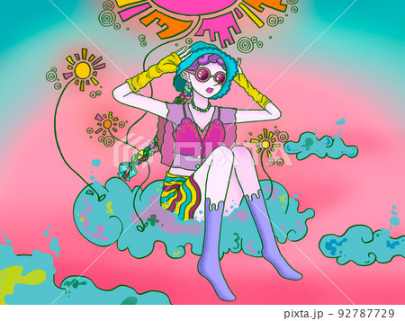 帽子をかぶって座っている女の子 92787729