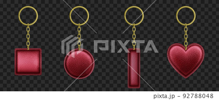 Red leather keychains realistic vector set 92788048