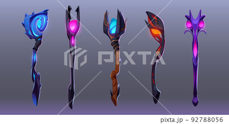 Magic staffs cartoon vector illustration set Magic staffs cartoon vector illustration set 92788056