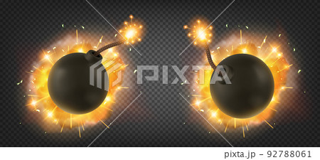 Explosion of bomb with burning wick 92788061