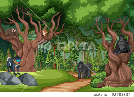 Forest scene with wild animals 92788384