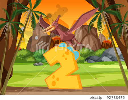 A dinosaur with number two cartoon 92788426
