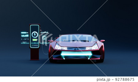 EV Car charging with modern UI control information display charging station 92788675