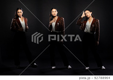 Full length body of Asian beautiful woman wear formal blazer, handsome man look Full length body of Asian beautiful woman wear formal blazer, handsome man look 92788964