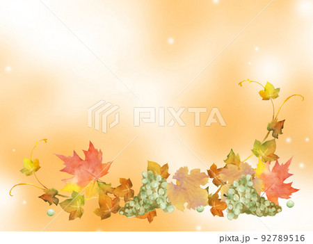 秋の葉とブドウのデコレーション　背景付き 92789516