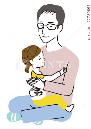 線画カラーイラスト 娘を抱っこする父親 線画カラーイラスト 娘を抱っこする父親 92789865