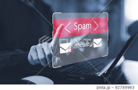 Email concept with laptop spam and virus computer monitor internet security concept, businessman reading electronic mail with a laptop. Spam, junk and e-marketing on screen, Spam Email Pop-up Warning. Email concept with laptop spam and virus computer monitor internet security concept, businessman reading electronic mail with a laptop. Spam, junk and e-marketing on screen, Spam Email Pop-up Warning. 92789963
