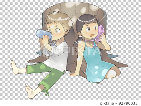 Boy and girl cooling off in the shade 92790033