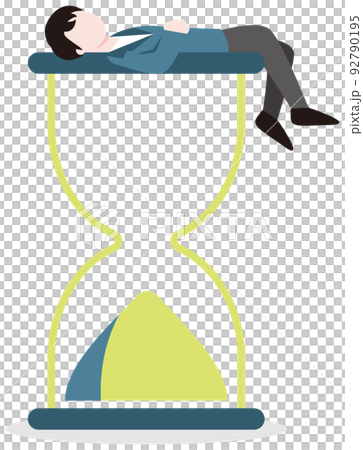 一個人躺在沙漏上的商業插圖 92790195