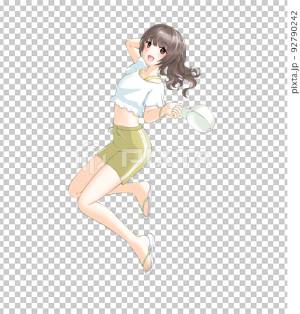 [Natural hair color] Girl with curly yellow hair in sporty summer clothes 92790242