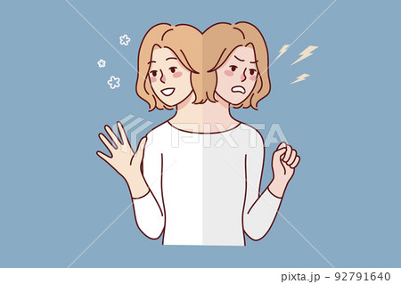 Emotional woman suffer from bipolar disorder  92791640