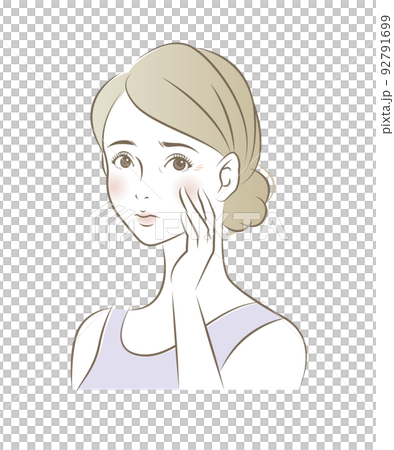 擔心眼部細紋的女性的插圖素材 Vector Beauty Skin Trouble 92791699