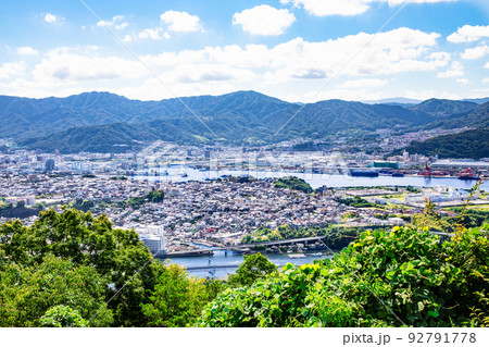広島市東部方面の河口付近の市街地風景です。海田湾や矢野町、向洋町等が見えます。精密画像 92791778