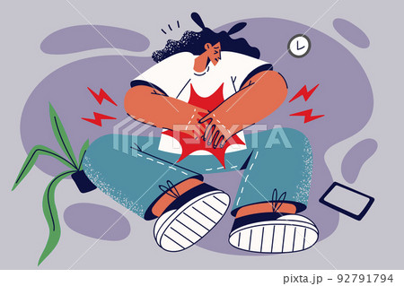Woman suffer from acute stomachache Woman suffer from acute stomachache 92791794