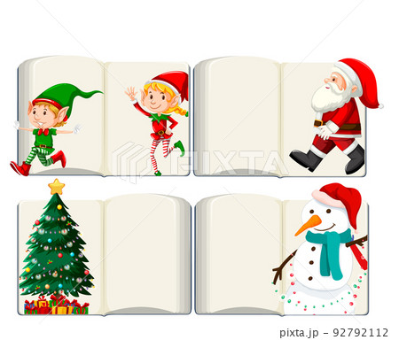 Set of different opened blank books with Santa Claus 92792112