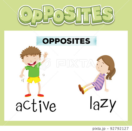 Opposite English words with active and lazy 92792127