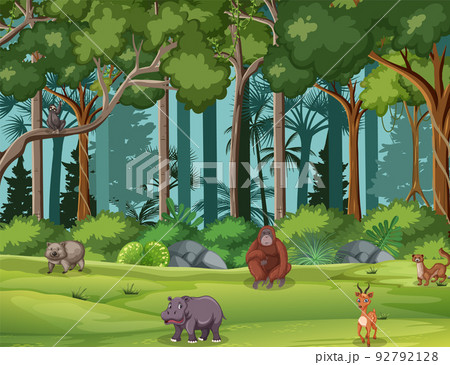 Forest scene with wild animals 92792128